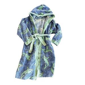 Kids Shark Print Hooded Robe - Blue and Green Dolphins with Pockets Size 6